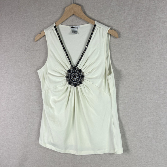 Vintage Womens Y2K Babydoll Top Size S Beaded Preppy Fairy Grunge Coquette Boho - Picture 2 of 10